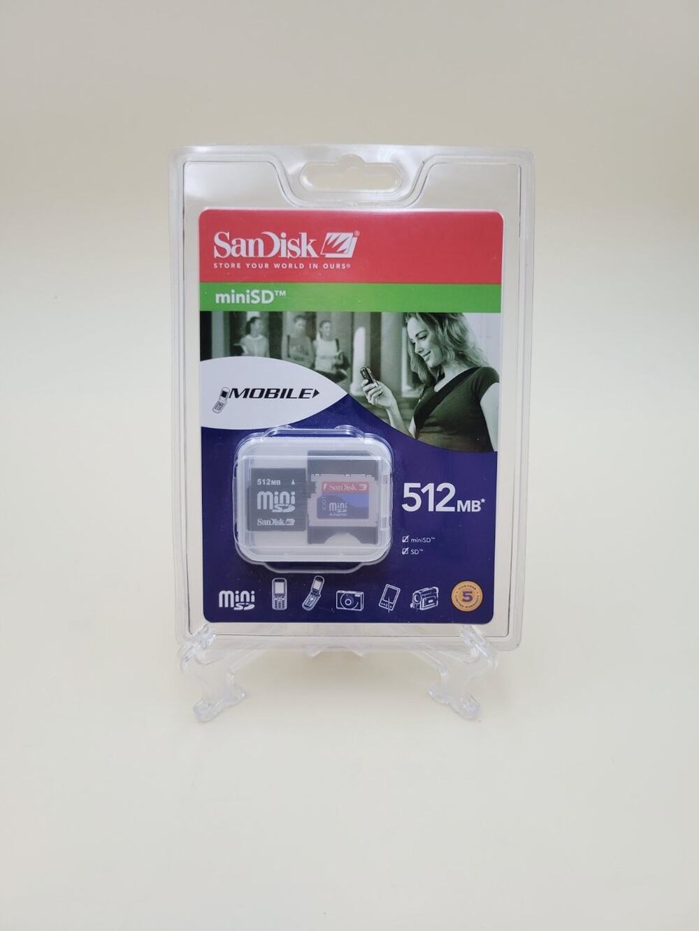 SanDisk 512MB miniSD Memory Card with SD Adapter SDSDM-512-A10M New Sealed 2006